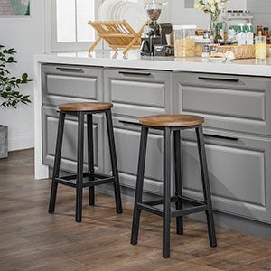 Ensemble – 2 tabourets de bar 65 cm d'inspiration atelier en bois et métal – Sawyer