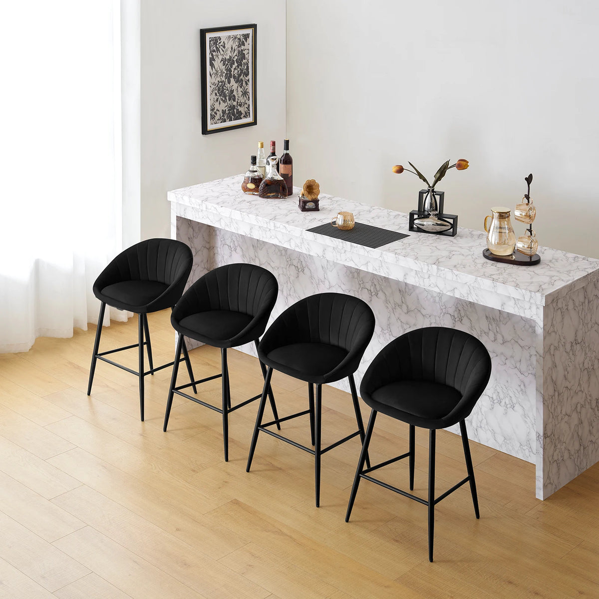 Ensemble – 2 chaises de bar scandinaves 65 cm en velours soyeux – Nordvik