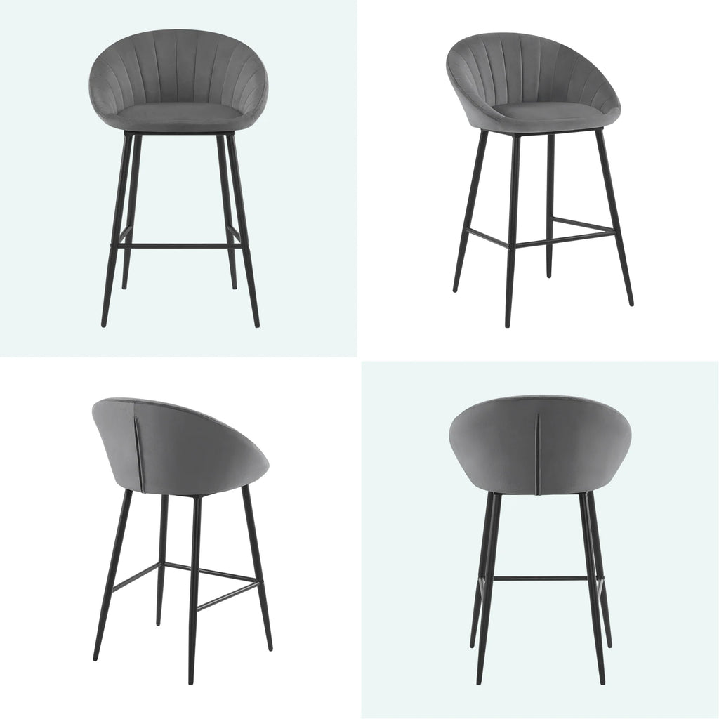Ensemble – 2 chaises de bar scandinaves 65 cm en velours soyeux – Nordvik