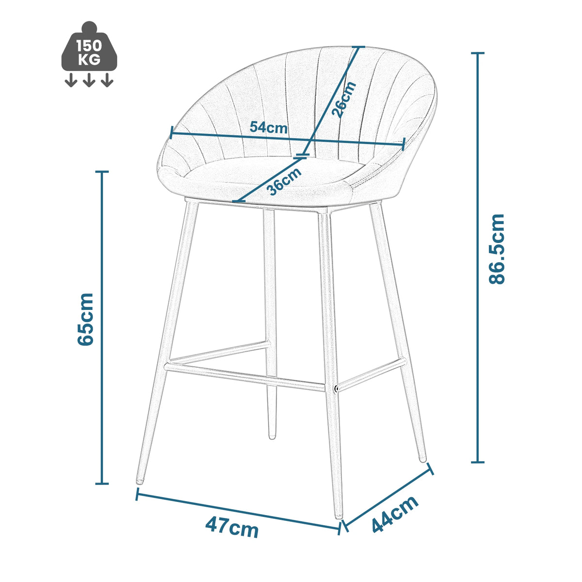 Ensemble – 2 chaises de bar scandinaves 65 cm en velours soyeux – Nordvik
