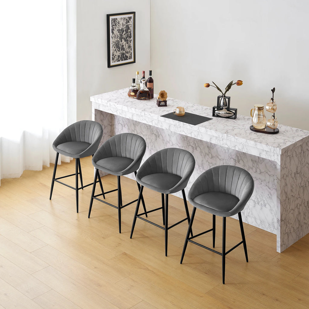 Ensemble – 2 chaises de bar scandinaves 65 cm en velours soyeux – Nordvik