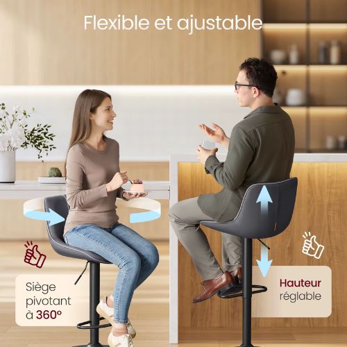 Ensemble – 2 chaises de bar en velours sobre et confortable – Spencer