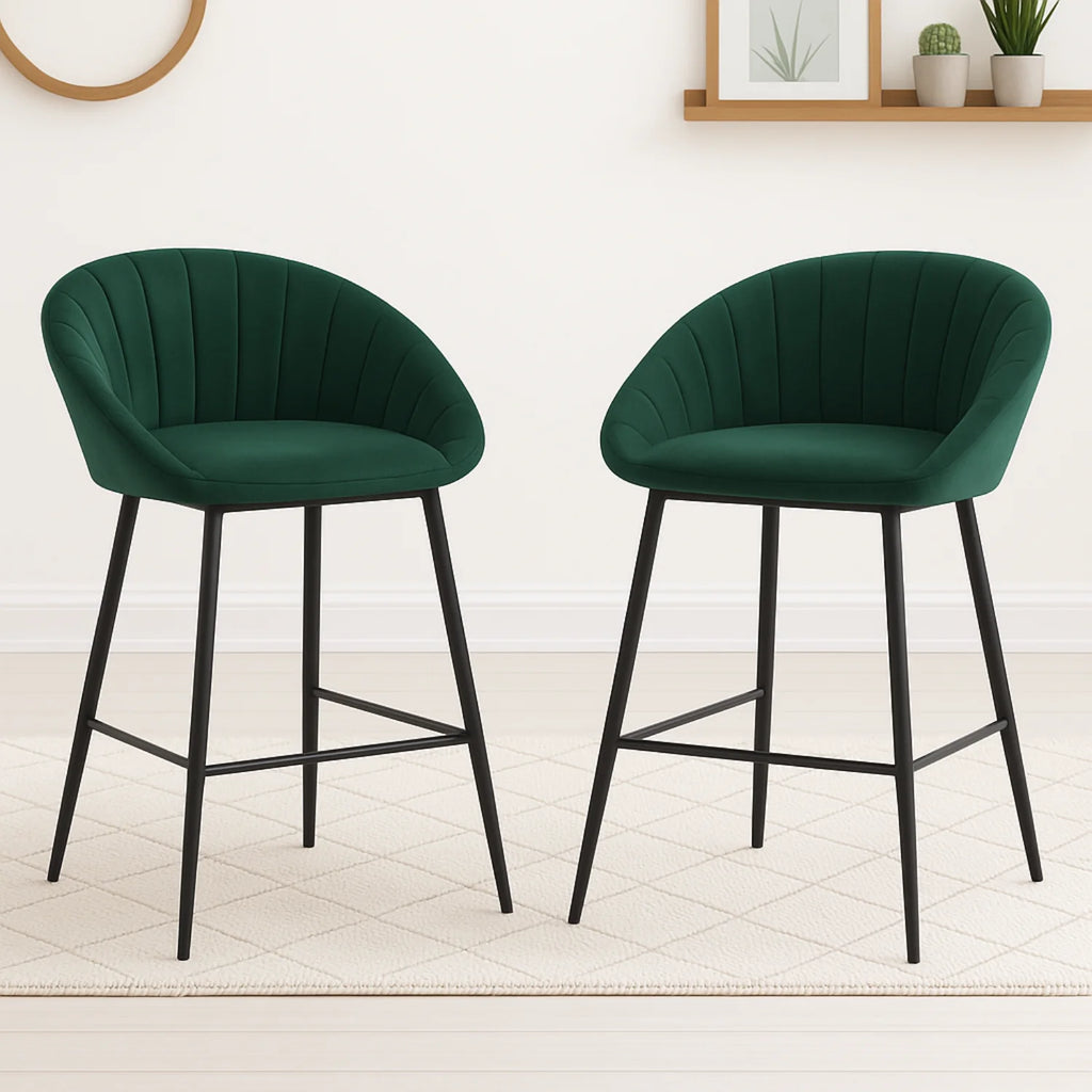 Ensemble – 2 chaises de bar scandinaves 65 cm en velours soyeux – Nordvik