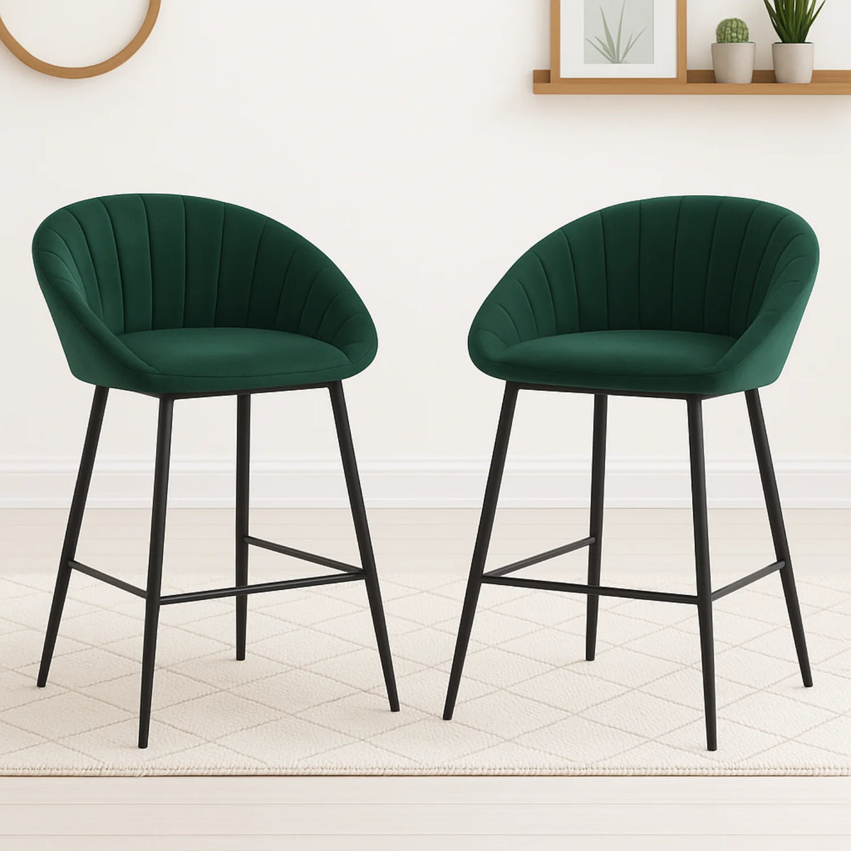 Ensemble – 2 chaises de bar scandinaves 65 cm en velours soyeux – Nordvik