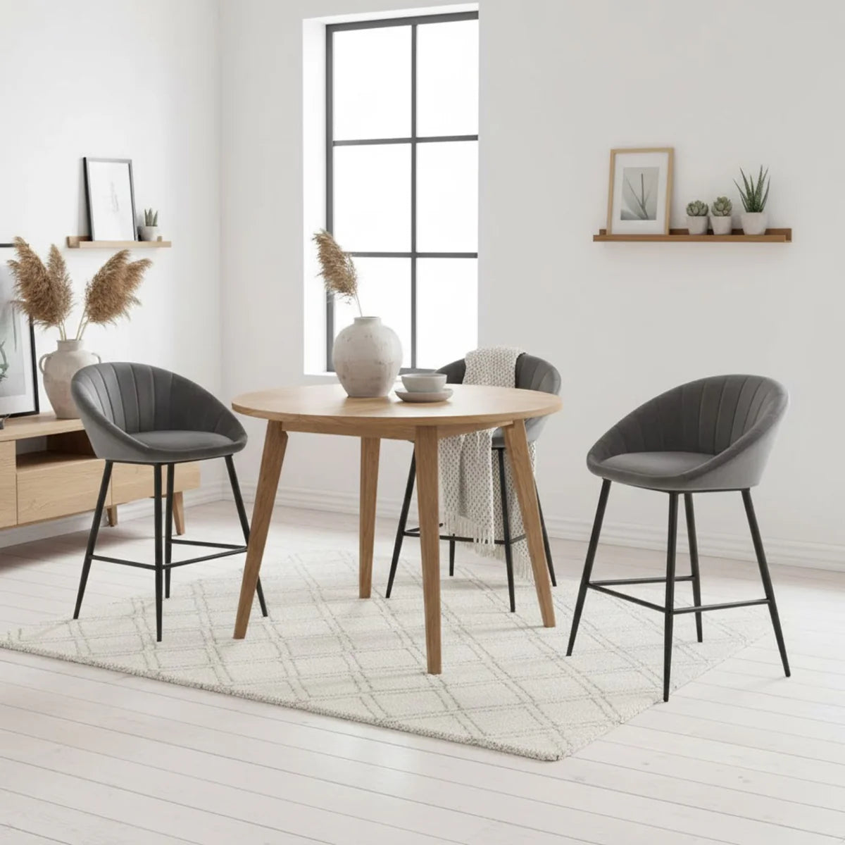 Ensemble – 2 chaises de bar scandinaves 65 cm en velours soyeux – Nordvik