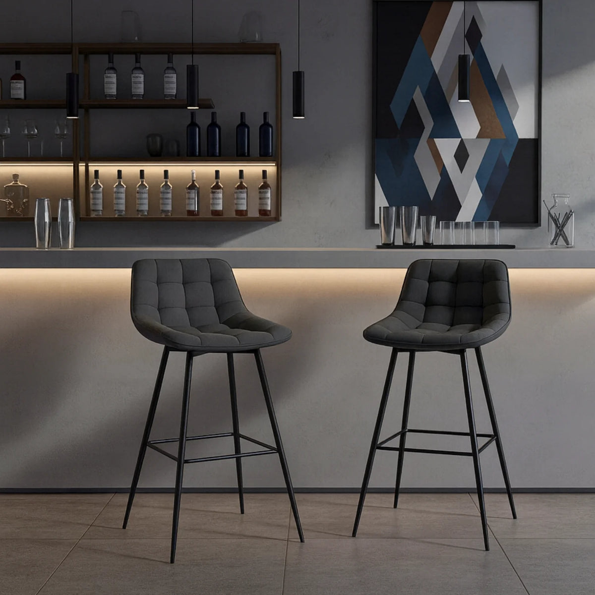Ensemble – 2 chaises de bar scandinaves au velours raffiné – Bergen