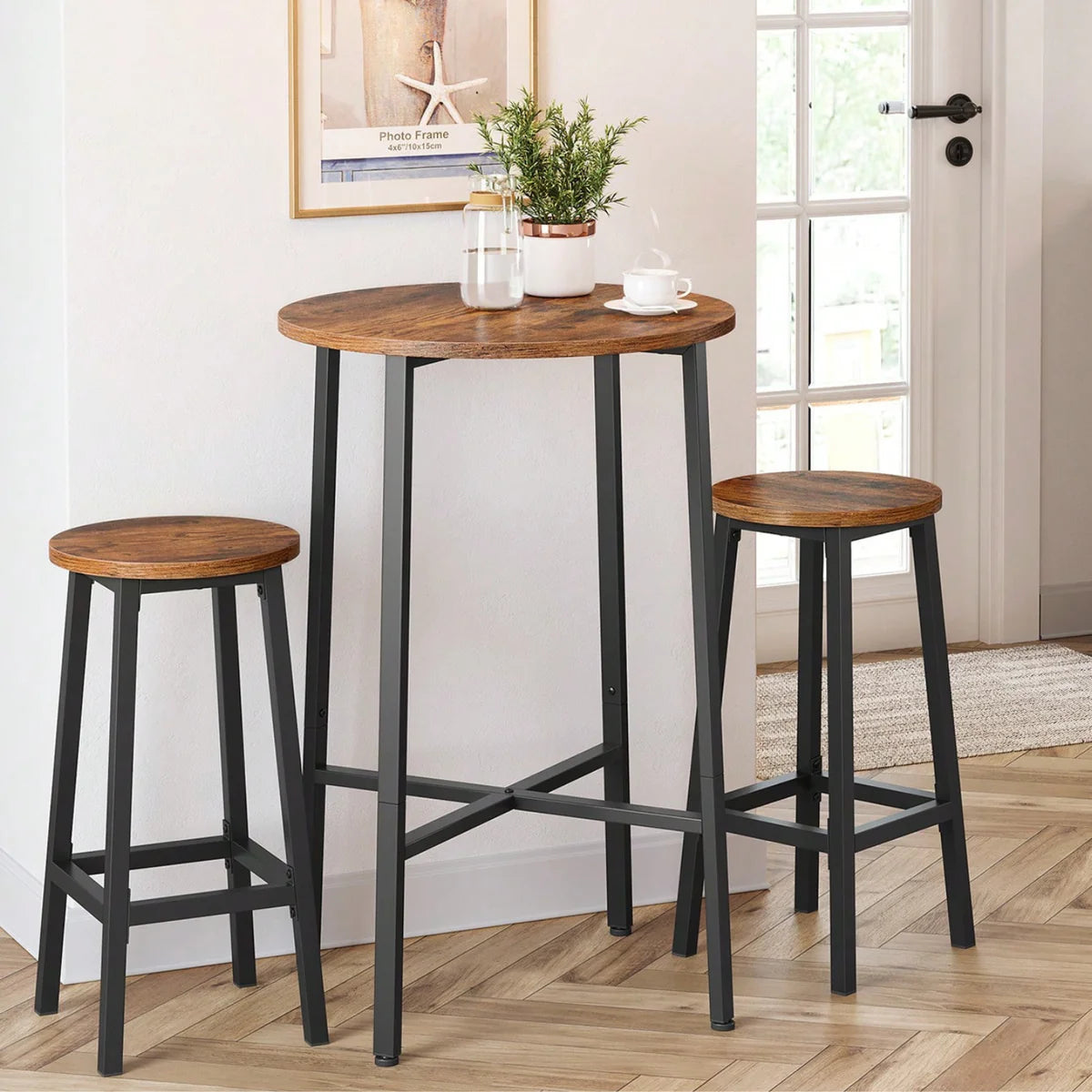 Ensemble – 2 tabourets de bar 65 cm d'inspiration atelier en bois et métal – Sawyer