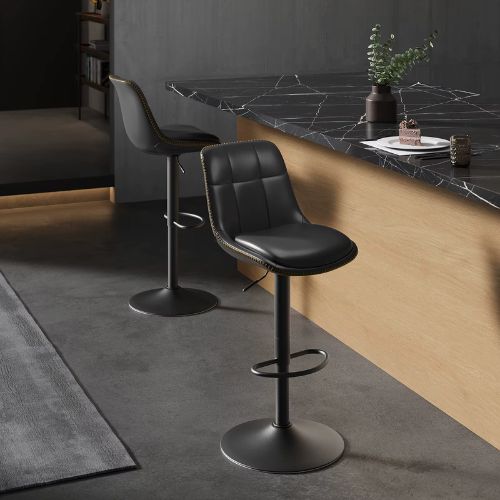 Ensemble – 2 chaises de bar en cuir aux lignes épurées et courbes – Arden