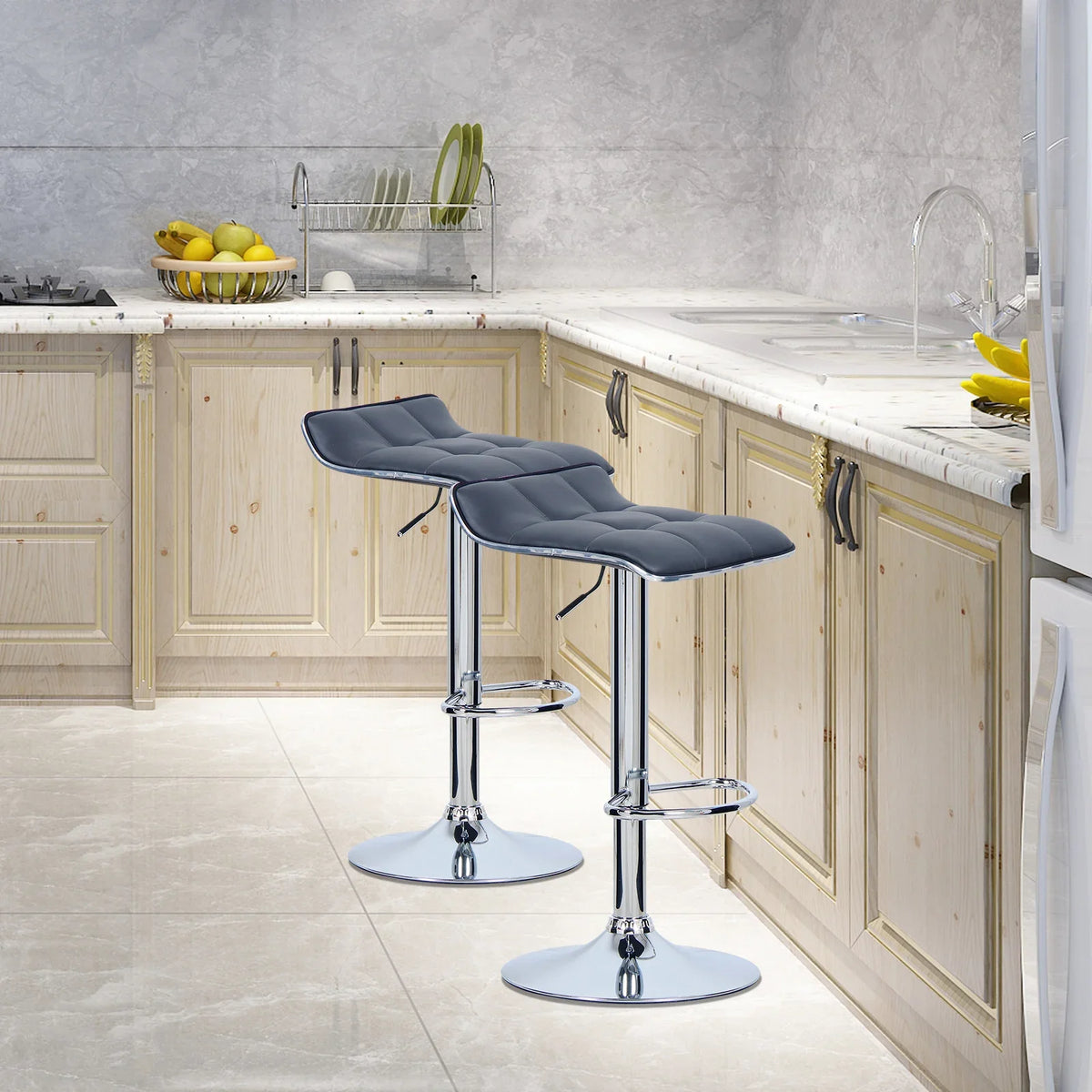 Ensemble – 2 tabourets de bar chromés au style épuré – Knox