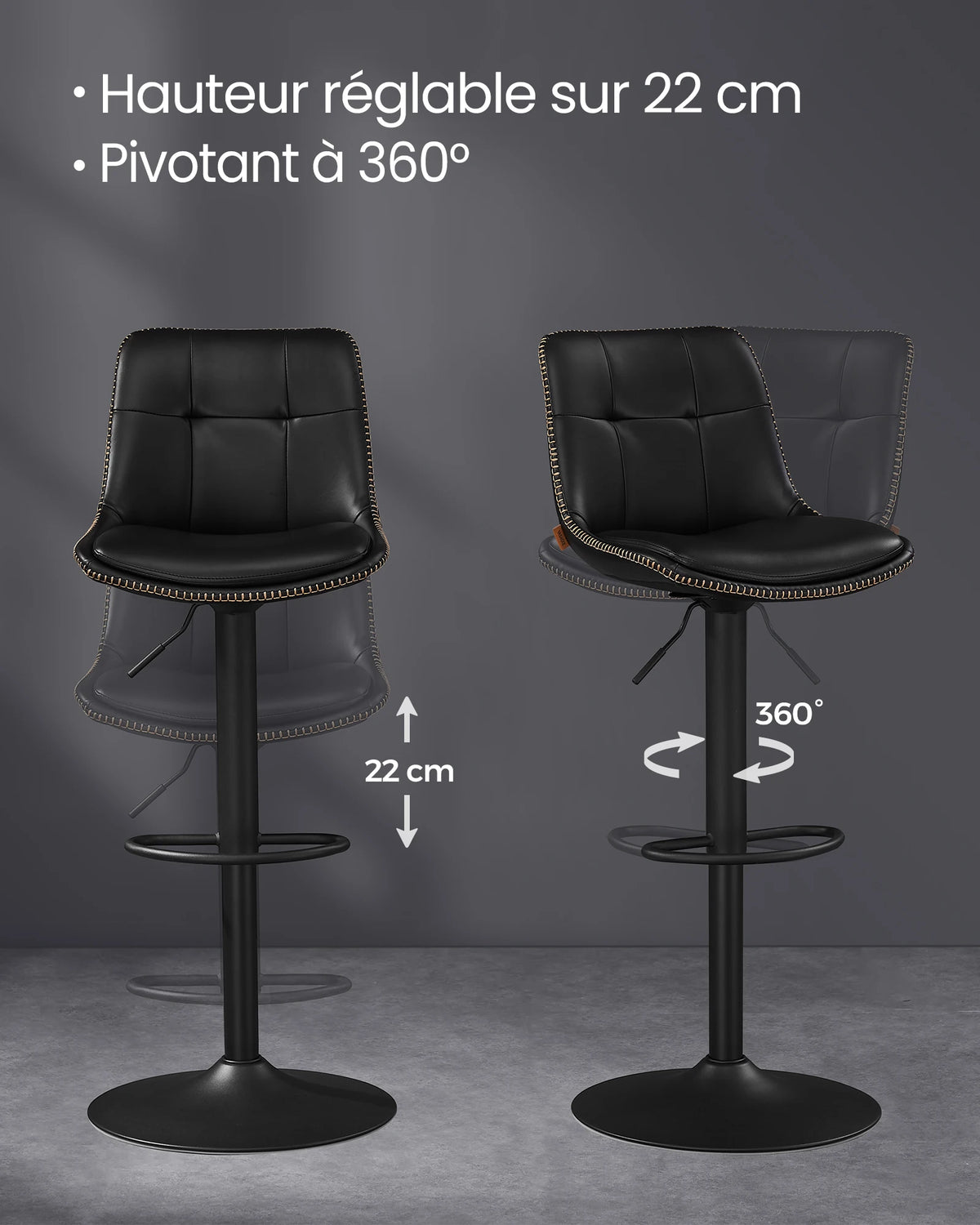 Ensemble – 2 chaises de bar en cuir aux lignes épurées et courbes – Arden