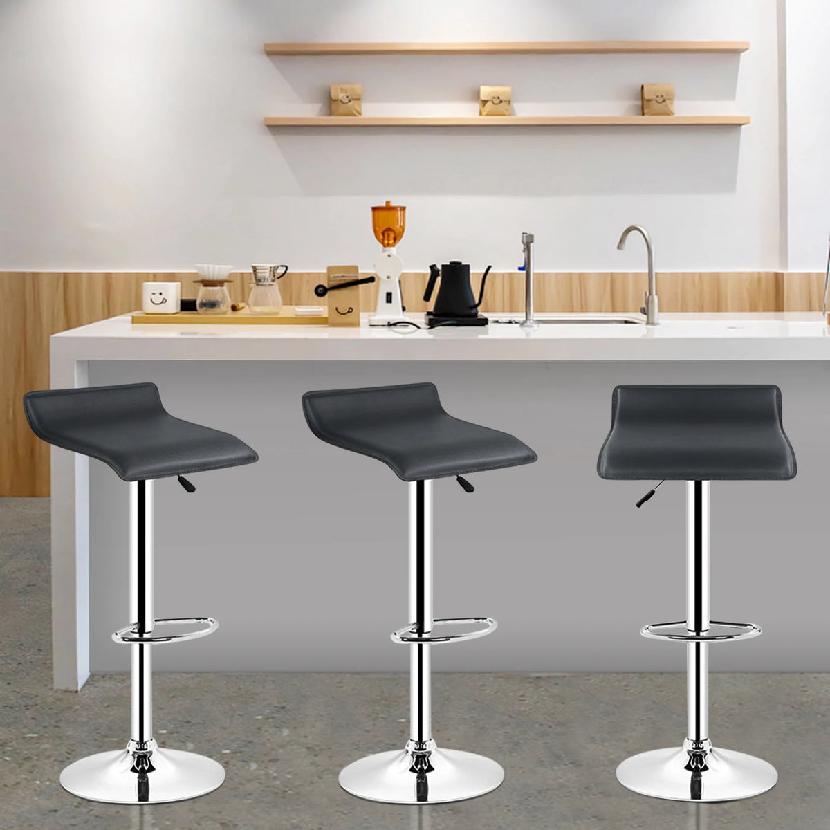 Ensemble – 2 tabourets de bar en cuir au style minimaliste – Linea