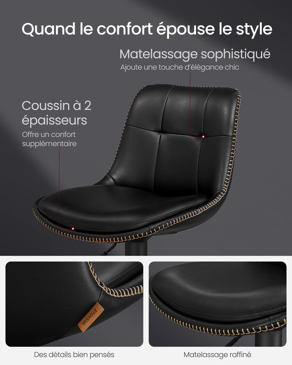 Ensemble – 2 chaises de bar en cuir aux lignes épurées et courbes – Arden