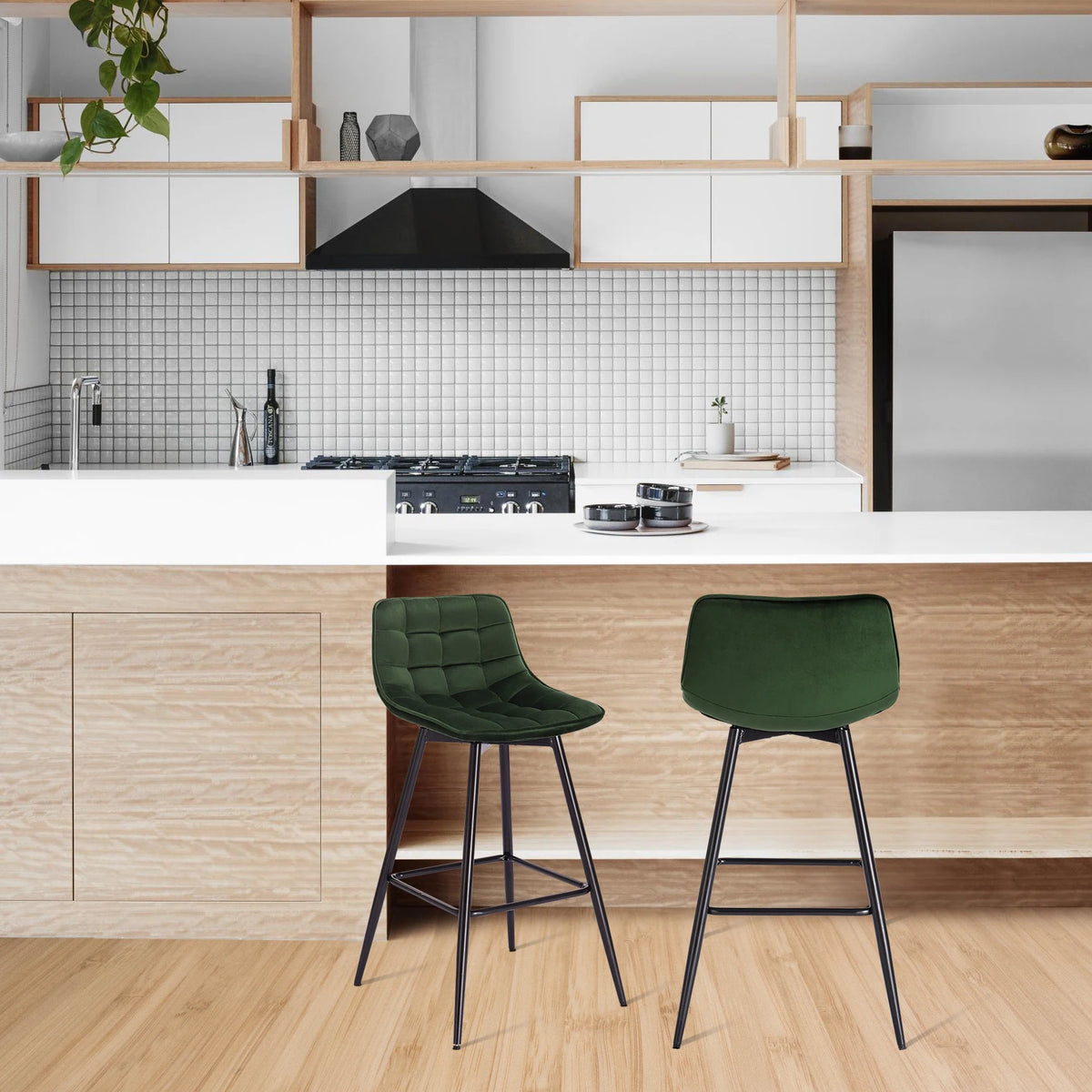 Ensemble – 2 chaises de bar scandinaves au velours raffiné – Bergen