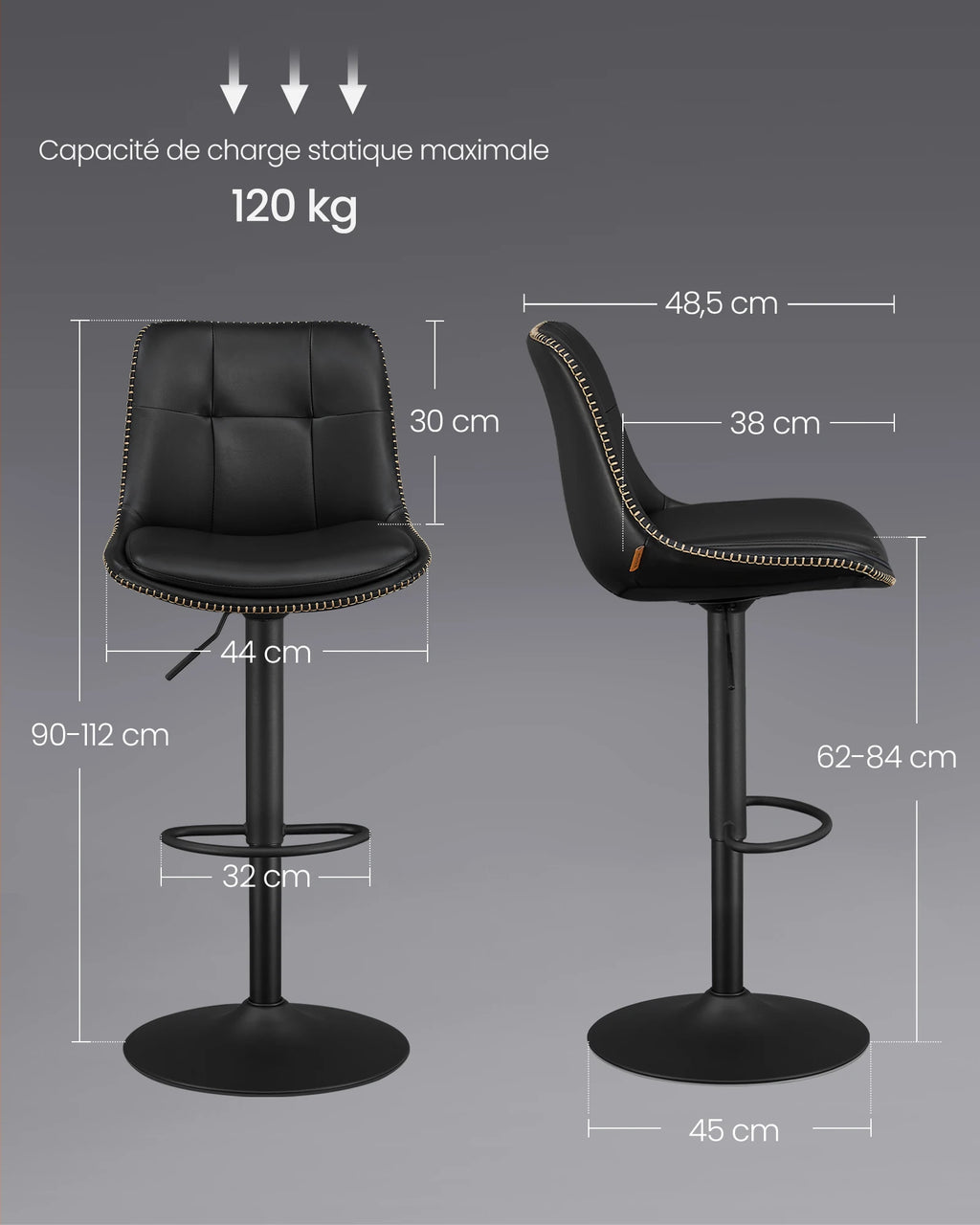 Ensemble – 2 chaises de bar en cuir aux lignes épurées et courbes – Arden