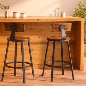 Ensemble – 2 chaises de bar 60 cm au design industriel et boisé – Denver