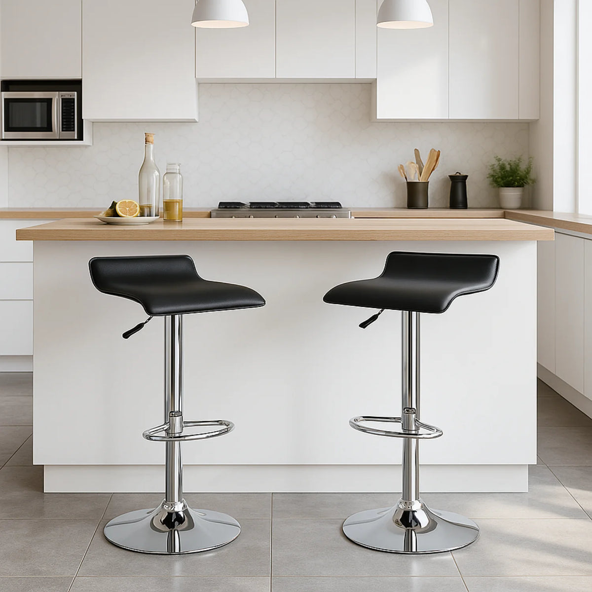 Ensemble – 2 tabourets de bar en cuir au style minimaliste – Linea